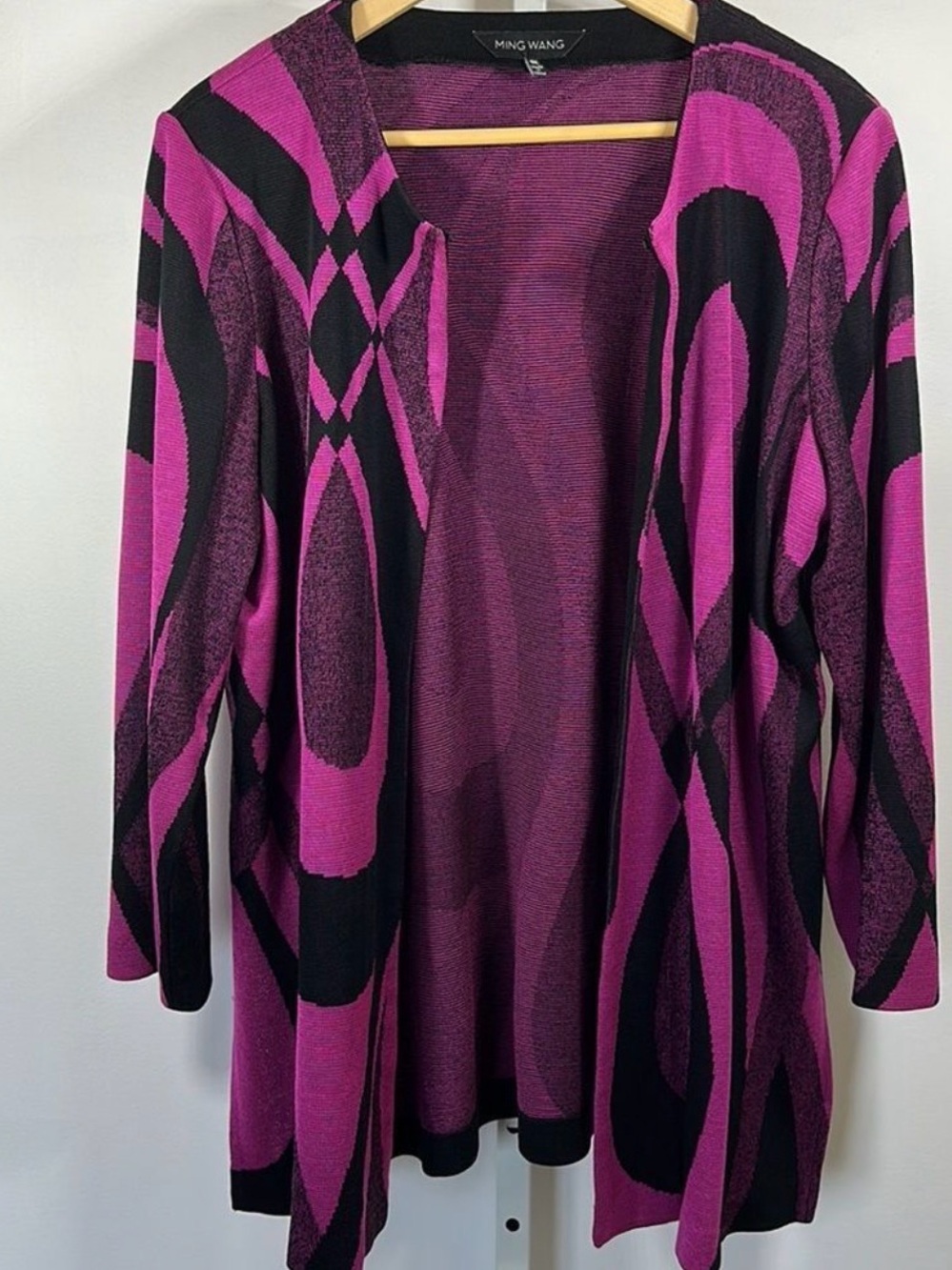 Ming Wang Open-Front Abstract knit Cardigan - Pink & Black